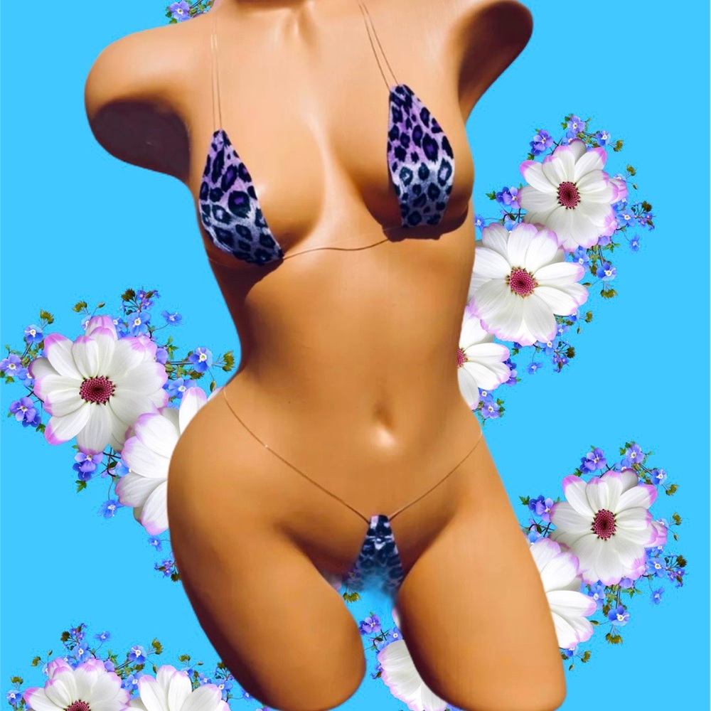 BNWT lavender & black velvet micro g string bikini